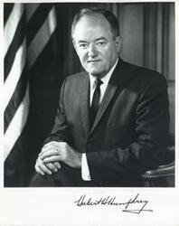 ["Black and white photograph print of studio portrait of Hubert H. Humphrey."]