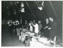 ["Black and white photograph print of Mary Albert with several other people during the House delegation trip to USSR, Romania, Yugoslavia. August 1975"]