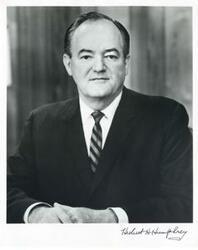 ["Black and white photograph print of Studio portrait of Hubert H. Humphrey"]