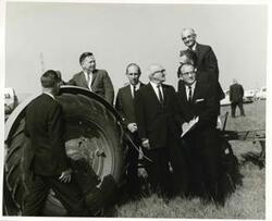 ["Black and white photograph print of Carl Albert and other men at the Senior Citizens Housing groundbreaking ceremony. Oklahoma City. September 21, 1963"]