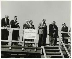 ["Black and white photograph print of Carl Albert and other men at the Senior Citizens Housing groundbreaking ceremony. Oklahoma City. September 21, 1963"]