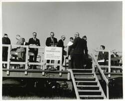 ["Black and white photograph print of Carl Albert and several men at the Senior Citizens Housing groundbreaking ceremony. Oklahoma City. September 21, 1963"]