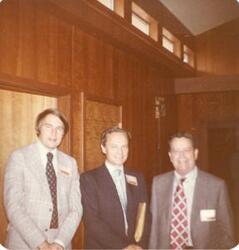 ["Color photograph print of Carl Albert at the Oklahoma State Fairgrounds. He was giving a speech at the Energy Program. Ray Trent is also present. September 29, 1973"]