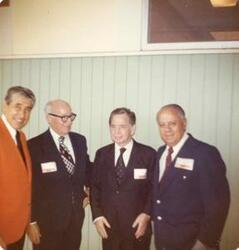 ["Color  photograph print of Carl Albert at the Oklahoma State Fairgrounds. He was giving a speech at the Energy Program. Ray Trent is also present. September 29, 1973"]