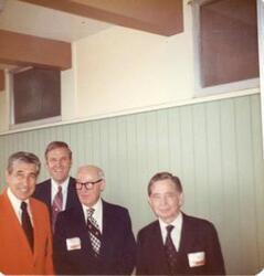 ["Color  photograph print of Carl Albert at the Oklahoma State Fairgrounds. He was giving a speech at the Energy Program. Ray Trent is also present. September 29, 1973"]