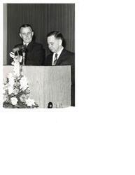 ["Black and white photograph print of Carl Albert and George L. Cross."]