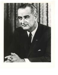 ["Black and White photograph portrait of President Lyndon B. Johnson"]