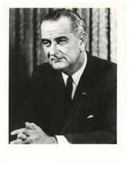 ["Black and White photograph portrait of President Lyndon B. Johnson"]