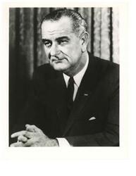 ["Black and White photograph portrait of President Lyndon B. Johnson"]