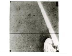 ["Black and white photograph of Moon taken by Surveyor I. June 1966"]