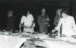 ["Black and white photograph print of  Mary Albert with several women during the House delegation trip to USSR, Romania, Yugoslavia. August 1975"]