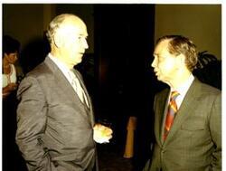 ["Color photograph of Carl Albert with unidentified man. 1972."]