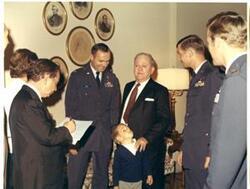 ["Color photograph of  8-A's (Air Force organization).  Officers last names, from left to right, are: Frye (center), Debellevue (2nd from right), and Ritchie (right). 1972."]