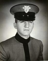 ["Black and white studio portrait photograph of military cadet William Lewis.  McAlester, Oklahoma. 1969."]