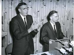 ["Carl Albert speaking at a banquet in McAlester, Oklahoma on Armed Forces Day 1967"]