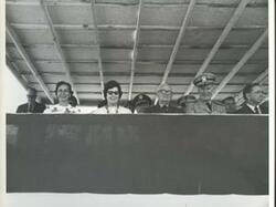 ["Speaker's stand in McAlester, Oklahoma for Armed Forces Day, 1970 Carl Albert is shown in 4008-4011."]