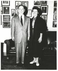 ["Black and white photograph of Carl Albert with Floy Jean Scribner."]