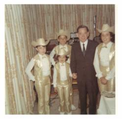 ["Color photograph of Carl Albert with the \"Little Okies\" 1969"]