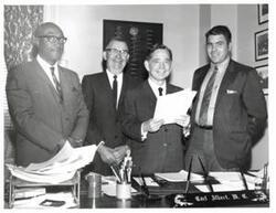 ["Black and white photograph of Carl Albert with members of Green Thumb Program - Farmers Union October 23, 1969"]