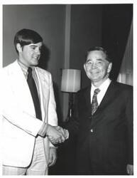 ["Black and white photograph of Carl Albert and Marti Roberson August 1, 1971"]