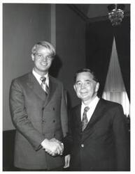 ["Black and white photograph of Carl Albert with Roger Henson. August 1, 1971"]