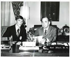 ["Black and white photograph of Carl Albert with Arthur Smith."]