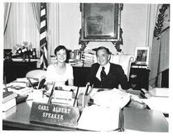 ["Black and white photograph of Carl Albert with an unidentified woman."]