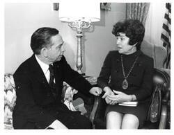 ["Black and white photograph of Carl Albert with an unidentified woman."]