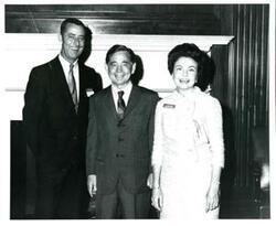 ["Black and white photograph of Carl Albert with a group from the President's Committee on Employment of the Handicapped."]