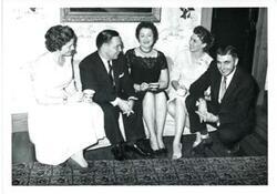 ["Black and white photograph of Carl Albert with the Glen Morls.  Not pictured: Handwritten note from the Morls wishing someone the best, on the back of the photograph."]