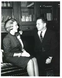 ["Black and white photograph of Carl Albert with an unidentified woman."]