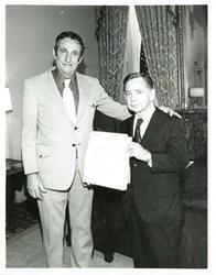 ["Black and white photograph of Carl Albert with Harold V. Brown Fall 1973"]