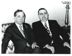 ["Black and white photograph of Carl Albert and Tom Carey. March 1975"]