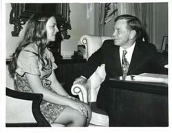 ["Black and white photograph of Carl Albert with Della Mae Field. March 7, 1972"]