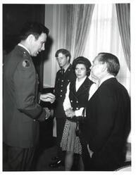 ["Black and white photograph of Carl Albert with Brigadier General Gormon Smith. June 1972"]