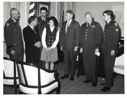 ["Black and white photograph of Carl Albert with Brigadier General Gormon Smith. June 1972"]