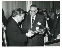 ["Black and white photograph of Carl Albert and C. D. Hicks of Sulphur, Oklahoma."]