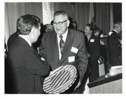["Black and white photograph of Carl Albert and C. D. Hicks of Sulphur, Oklahoma."]