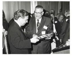 ["Black and white photograph of Carl Albert and C. D. Hicks of Sulphur, Oklahoma."]
