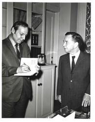 ["Black and white photograph of Carl Albert with Larston Farrar."]