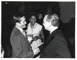 ["Black and white photograph of Carl Albert with guests at the American Revolution Bicentennial Ball in Oklahoma. October 2, 1976"]