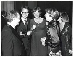 ["Black and white photograph of Carl Albert with guests at the American Revolution Bicentennial Ball in Oklahoma. October 2, 1976"]