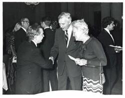 ["Black and white photograph of Carl Albert with guests at the American Revolution Bicentennial Ball in Oklahoma. October 2, 1976"]