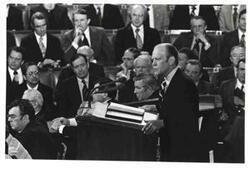 ["Gerald R. Ford during his State of the Union address."]