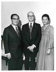 ["Mr. and Mrs. Dong Jo Kim (Korea) shown with Otto E. Passman."]