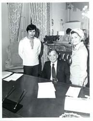 ["Carl Albert in his office with two visitors."]