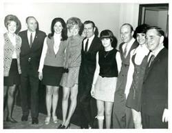 ["Carl Albert (far right) and his staff with the astronauts. Tamara Kitchens is fourth from right."]