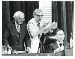 ["Wright Patman and Carl Albert at the conference on the economy. July 24, 1975"]