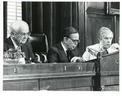 ["Wright Patman and Carl Albert at the conference on the economy. July 24, 1975"]