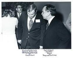 ["Charles E. Nichols of the United Brotherhood of Carpenters with Carl Albert (right). 1976"]